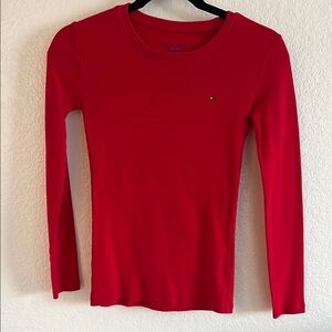 Tommy Hilfiger Red Fitted Long Sleeve Tee